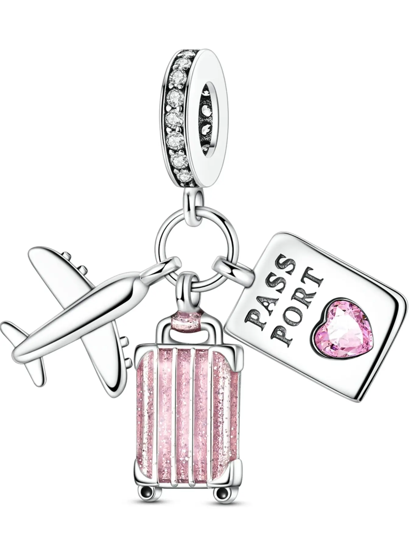 Silver Color Luggage Tag Pendant, Fits 3mm Bracelet Necklace, DIY Bead Charm, DIY Pendants, Charms for Necklaces, Elegant Aesthetic Jewelry Gift for Women, Perfect for Travel Accessories