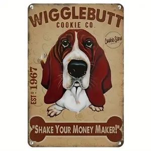 2D Flat, 1pc Wigglebutt Cookie Co. Basset Hound Aluminum Sign - Vintage Retro Metal Wall Art Plaque 8x12 Inch, Rustic Kitchen Decor with Pre-Drilled Holes, Perfect for Home, Cafe, Bar, Garage & Gift Giving, Kitchen Wall Decor, 2D Flat