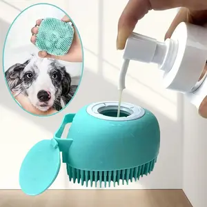Pet Bath Brush, 1/2pcs Silicone Massage Rubber Grooming Tool with Shampoo Storage for Dogs and Cats, Pet Grooming Supplies