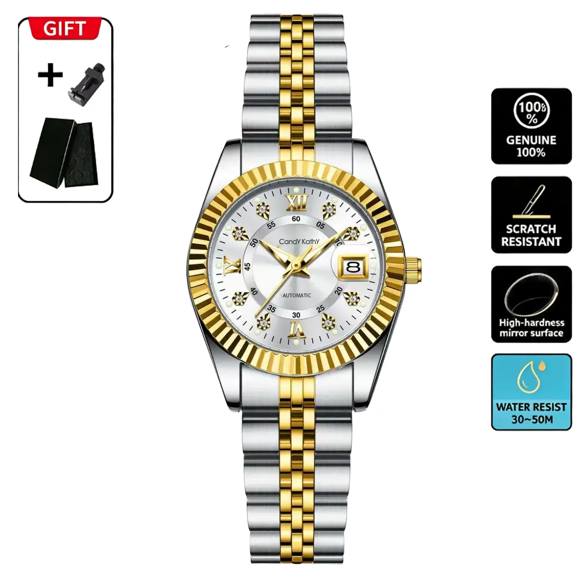 Women's Elegant Quartz Drive Watch - 30m Waterproof, Luminescent Date, Modern Round Dial, Alloy Strap, Party & Everyday Fashion Accessory, Refined Timepiece with Gift Box, Watches