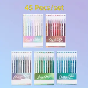 5 boxes of 45 Morandi colour gel pens non repeating handbook pens large capacity DIY student writing correction mark painting gel pen