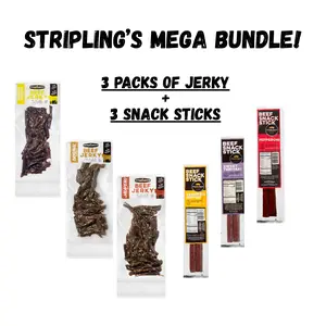 Stripling's Mega Bundle Variety Pack - Hickory Smoked/Peppered/ Jalapeño/Honey BBQ Beef Jerky - Family Owned Premium Beef Jerky Snack Packs - Made in the USA (3-Pack)