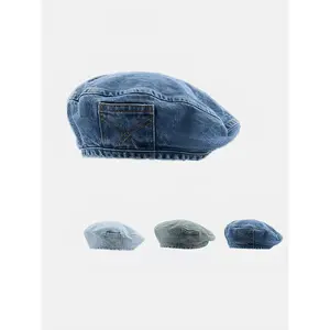 Women's Vintage Washed Denim Design Beret, Casual Outdoor Blue Hat for Women, Fashion Accessories for Daily Wear