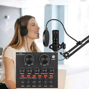Podcast Equipment Bundle Including V8 Sound Card and BM800 Microphone | Podcast Microphone Kit, Wired Microphone, Suitable for Streaming, Media, Gaming, and Karaoke