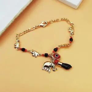 Bohemian Style Gold Plated Evil Eye Elephant Bracelet And Cartoon Fun Anklet, Adjustable Boho Charm Jewelry Set, Lightweight Casual Fashion Accessory, Exquisite Daily Ornament Suitable for Vacation Matching, Street Style And Everyday Casual Wear