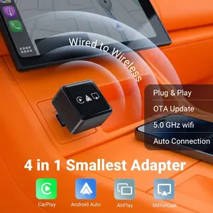 Portable 4-In-1 CarPlay Android Auto Adapter, Universal Mini Wireless Dongle Support AirPlay MirrorCast Screen Mirroring, Stable Transmission No Delay, Perfect for Factory Wired CarPlay Cars
