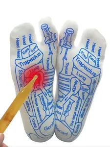 English Acupressure Socks Massage Socks Fitted Asymmetrical for Men and Women, Foot Reflexology Points, Health Foot Therapy, Meridian Socks with Massager Stick