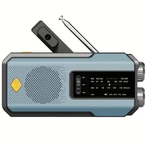Emergency Hand Crank Radio with 3LEDs Flashlight, AM/FM Portable Weather Radio with 2000mAh Power Bank Phone Charger & SOS Alarm, Solar Powered/USB Rechargeable Multifunctional Radio for Outdoor Camping, Portable Survival Radio