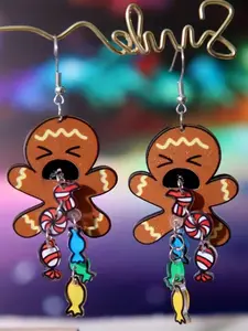 Handmade Gingerbread Man Pendant Earrings, Cute Cookie Charm with Icing and Candy Buttons Chain, Perfect for All Seasons, Women's Christmas Party Gift