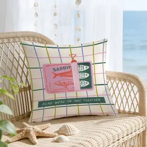 Sardine Can Illustration Pillow Cover, Single-Sided Print, Home Decor for Living Room Bedroom, No Insert Included