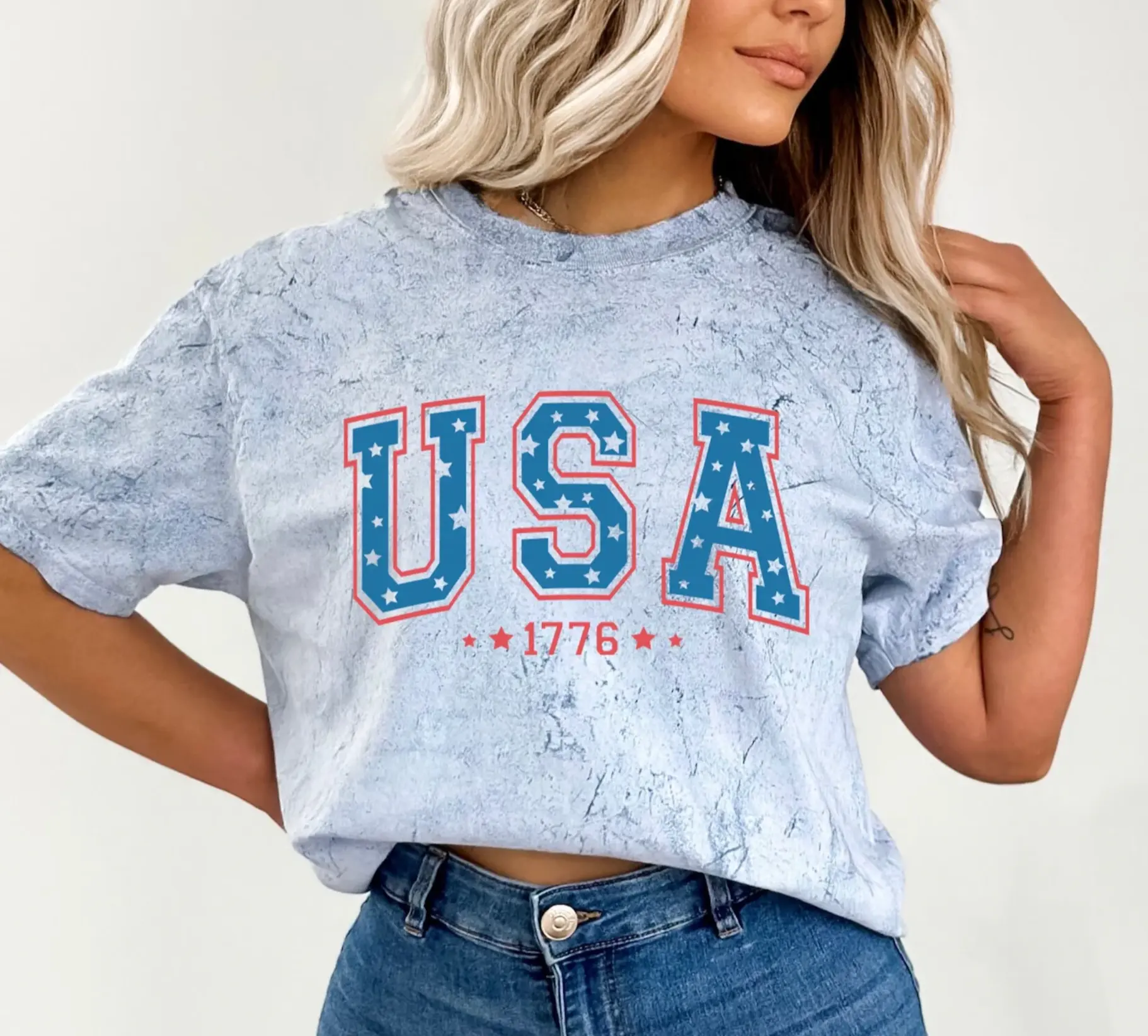 Tie Dye Comfort Colors  USA T-Shirt Unisex Blue America 4th Of July Cotton Comfortable Party Top Tee