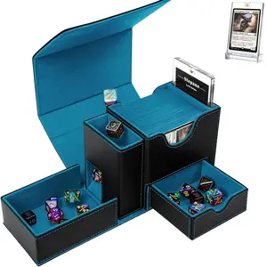 New Card Box Display Window Trading Cards PU Leather Open Window Card Box Dice Tower 120+ Storage Box Card Hobby Box Commander Game