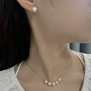 NC043- The Graceful Arc Pearl Suite – A Luminous Freshwater Pearl Necklace & Stud Set in Three Elegant Hues. Pearl Jewelry Set, Necklace and Earring Set, Smile Necklace, Arc Necklace, Freshwater Pearl, Minimalist Jewelry, Dainty Jewelry, Everyday Luxury