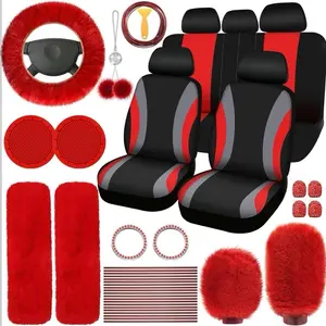 Car Interior Decorative Accessories, Car Seat Decoration Accessories, Universal Plush Steering Wheel Protective Cover Kit, Car Interior Seat Set, Automotive Accessories, Teen Girl Gifts, Decorative