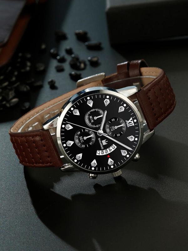 Men's Business Fashion Round Dial Analog Quartz Watch & Wallet Set, Fashion Watch Set for Party, Daily Clothing Decor, Trendy All-match & Exquisite Watch Set for Gift, Casual Wristwatch Set