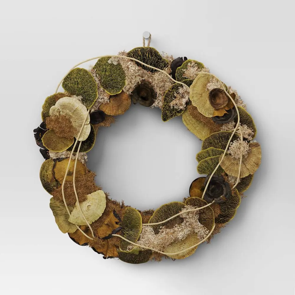 Threshold Mushroom Preserved Wreath, Circular Shape Hanging Decoration Items, Wall Home Goods Festive Decor