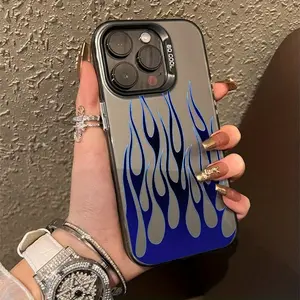 Blue flame pattern laser frosted protective phone case, suitable for iPhone series 11/12/13/14/15/16/17ProMax/X/XS/XSMAX/XR/16E/7P/8P, a Christmas gift for friends, family and yourself.