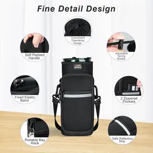 Magnetic Water Bottle Carrier Bag with Adjustable Shoulder Strap, Neoprene Sleeve Pouch for 25oz/32oz Bottles, 2 Pocket Sling for Sports, Gym, Hiking, Traveling, and Camping Accessories Nuovoware