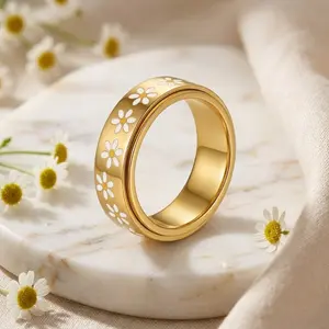 Stainless Steel Plated Flower Spinner Fidget Ring for Women, Thoughtful Gift for Birthday, Valentine's Day
