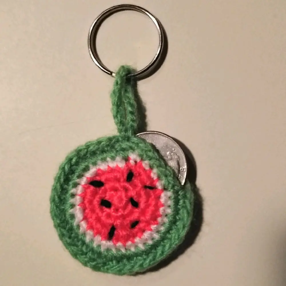 Crochet Watermelon Quarter Keeper Keychain - 1.75 Inch Watermelon Design with Keyring Attachment