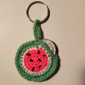 Crochet Watermelon Quarter Keeper Keychain - 1.75 Inch Watermelon Design with Keyring Attachment