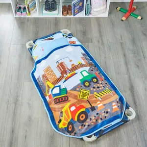 EVERYDAY KIDS Cute Preschooler and Toddler Cot Nap Mat for Home, Daycare, Preschool and Kindergarten; Easy to Roll Sleeping Mat with Elastic Straps, Pillow and Blanket