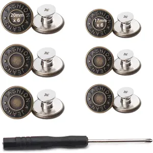 20mm&17mm  Fit Instant Button,12 Sets Nailess Removable Metal Buttons Replacement Repair Combo Thread Rivets and Screwdrivers, Instant Reduce Too Big Pants  (20mmx6+17mmx6)