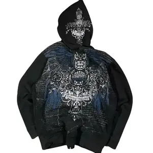 Women Men Y2k Zip Up Hoodie Oversized Skeleton Graphic Hoodies Jacket Aesthetic Vintage Gothic Grunge Sweatshirt puffer