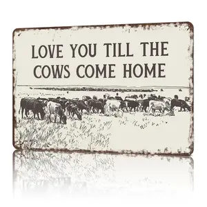 Vintage I Love You Till The Cows Come Home Metal Sign Black And White Western Cowboy Tin Signs Southwestern Country Animal Poster For Home Bedroom Dorm Wall Decor 8x12 Inch Decoration