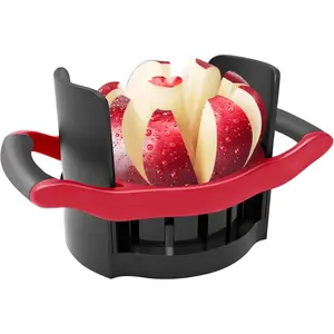 Large Size 8-Blade Heavy Duty Apple Slicer Corer with Base, Upgraded Apple Cutter Cut Apples All The Way Through, Stainless Steel Ultra-Sharp Blade Fruit & Vegetable Divider Wedger, Red