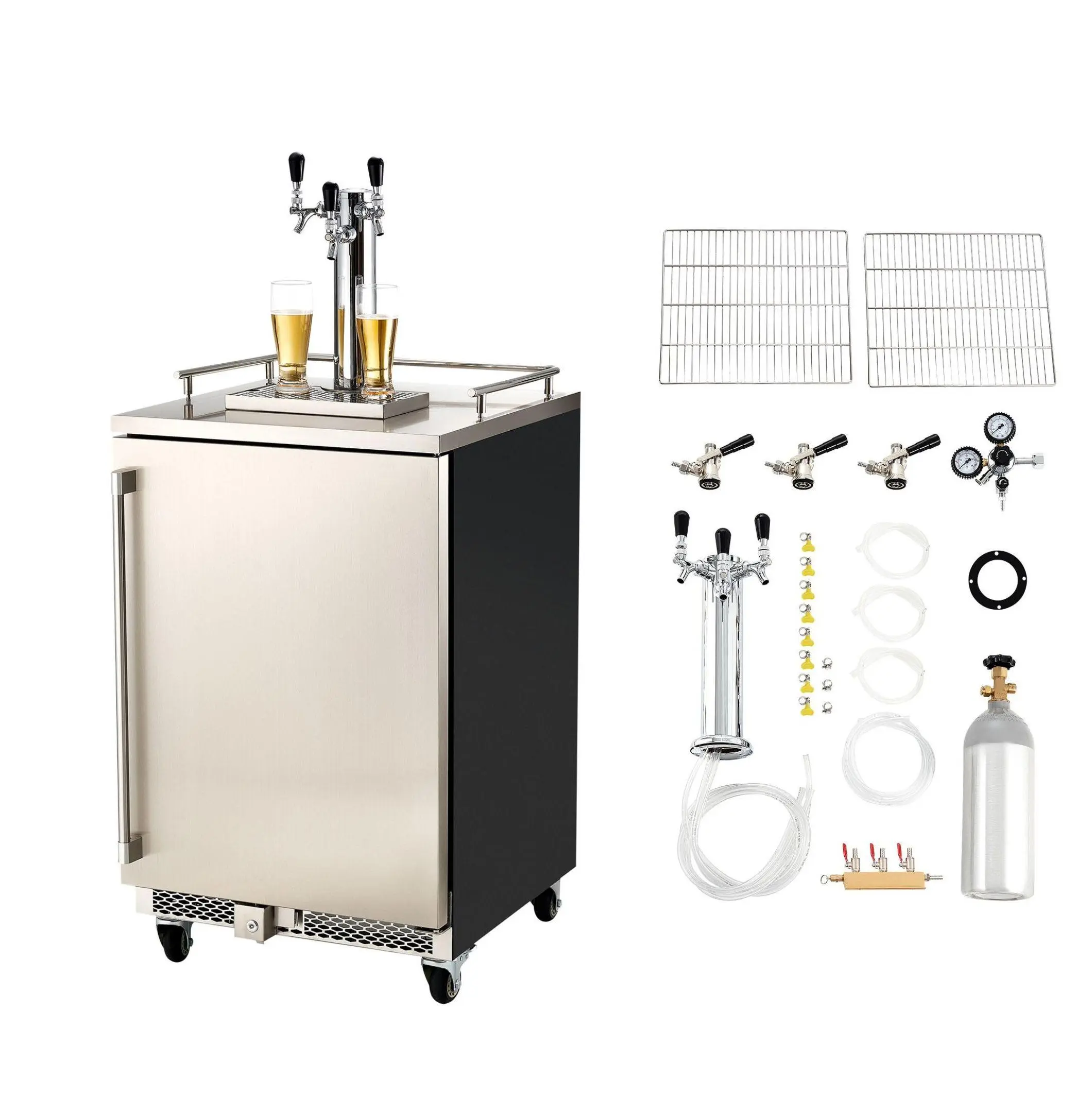 Beer Kegerator Triple Tap Dispenser - Full Size Keg Refrigerator w/ 5lb CO2 - Holds 3 Sixth/2 Slim/3 Ball Lock Kegs - 160L Capacity Default
