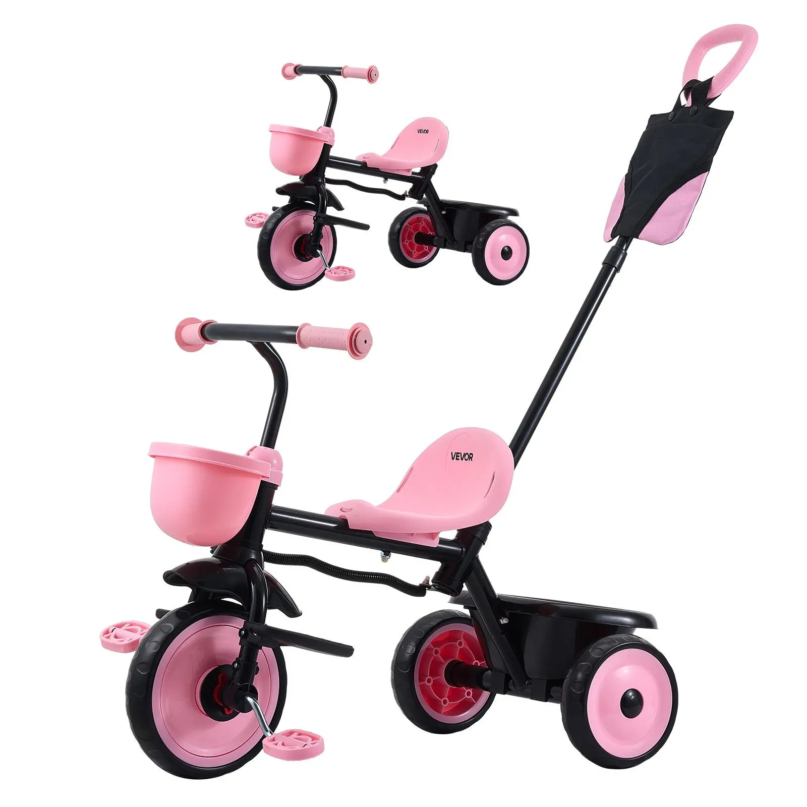 【toolupgrade】VEVOR Portable Toddler Tricycle - Toddler Bike Tricycle for 18m-5 Year Old Boys/Girls, Kids Trike with Parent Push Handle, Adjustable Seat & Storage for Outdoor Play, Birthday Toy