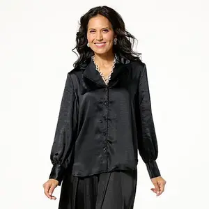 MarlaWynne  WynneCollection Lapel Collar Satin Tuxedo Shirt