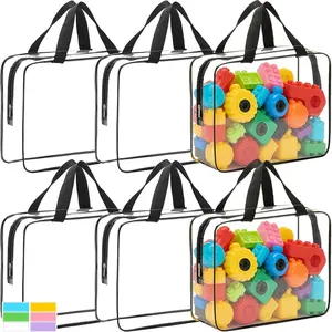 6 Packs Extra Large Toy Storage Bags with Zipper, Reusable Clear PVC Toy Organizer Bag with Labels for Blocks, 11.8″*8.6″*3.9″ Travel Waterproof Organizer Bags for Puzzles, Plastic Toy Container