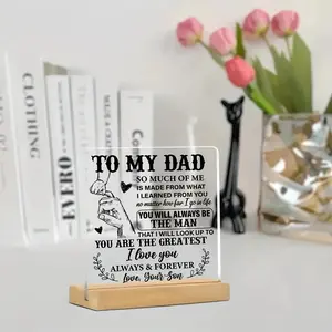 Heart-Holding Acrylic Plaque Wooden Base Inspirational Fathers Day Gift For Best Dad Ever Sentimental Keepsake Desk Decor Special Occasion