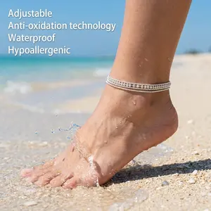 Fashionable Layered Adjustable Figaro Beaded Cuban Link Anklet Set Waterproof Durable Jewelry For Women Daily Clothing Decor For Beach Summer Trendy All-match for thick ankles