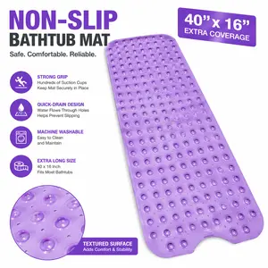 Non Slip Bathtub Mat with Suction Cups, 40x16 Inch PVC Shower Mat, Quick Drain Holes, Pebble Texture for Safe Bathing, Multi Color