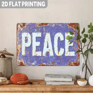 2D Flat - 1pc 2D Flat, 1pc Vintage PEACE Metal Tin Sign - Heavy-Duty Aluminum Retro Distressed Blue & Peace Wall Decor with Aged Texture - Rustic Farmhouse Style Indoor/Outdoor Hanging Decoration for Home, Office, Cafe Decorative Signs & Plaques