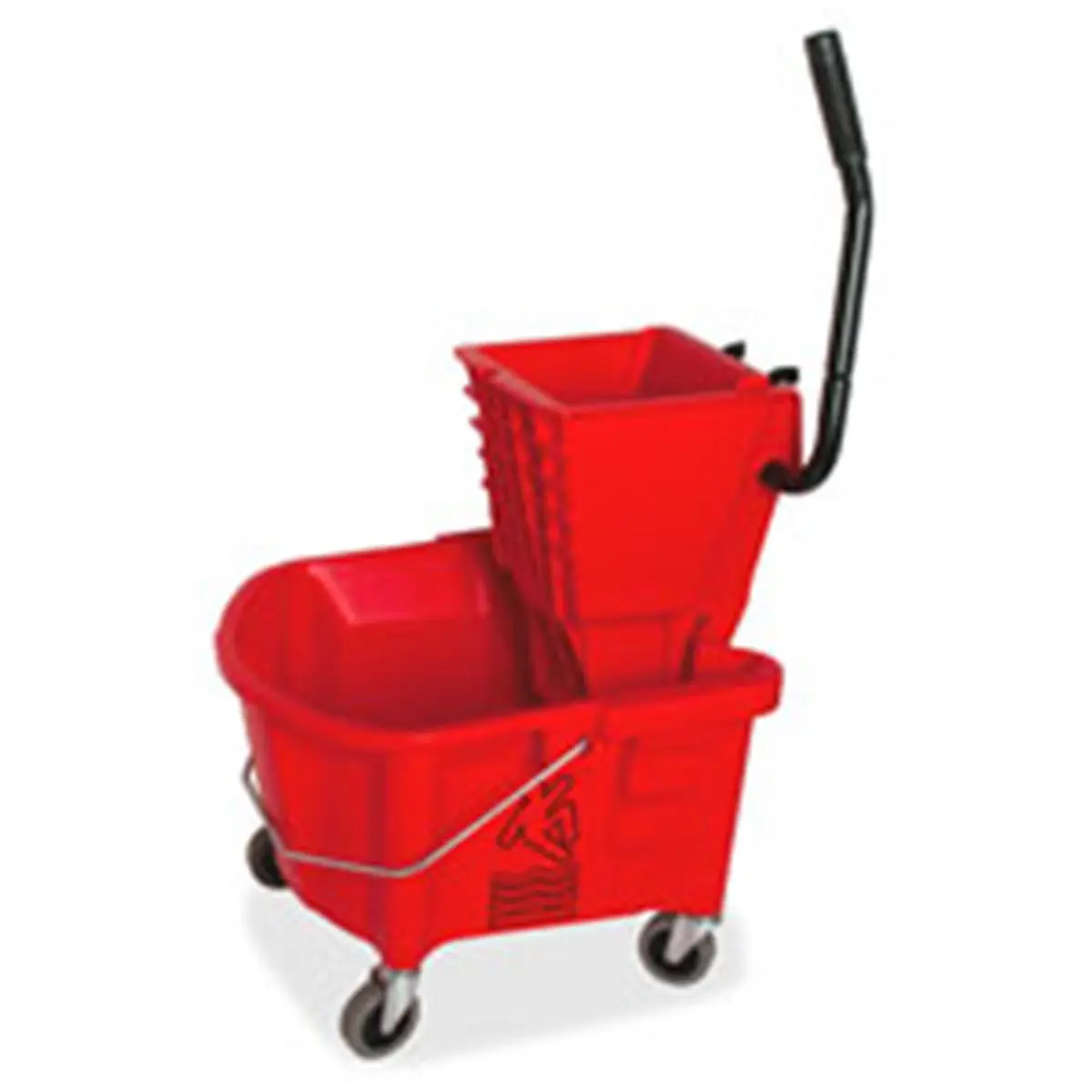 212 MAIN Steel Mop Bucket-Wringer Combo, 26 qt Indoor Home Care Cleaning Tool with Plastic Splash Guard, Removable Component, Steel Handle, Caution Symbol, Red, Casters