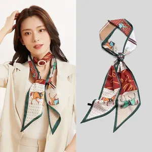 Mulberry Silk 100% Long Scarf - Horse Design, 59”x6.7”, Ideal for Layering, Handbags, Hair Ties & Neck Accessories fashionable scarf