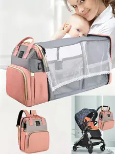 Multifunctional Foldable Baby Bed Maternity Bag, Large Capacity Diaper Bottle Backpack, USB Charging, Insulated Bottle Pouch, Travel Mom Backpack