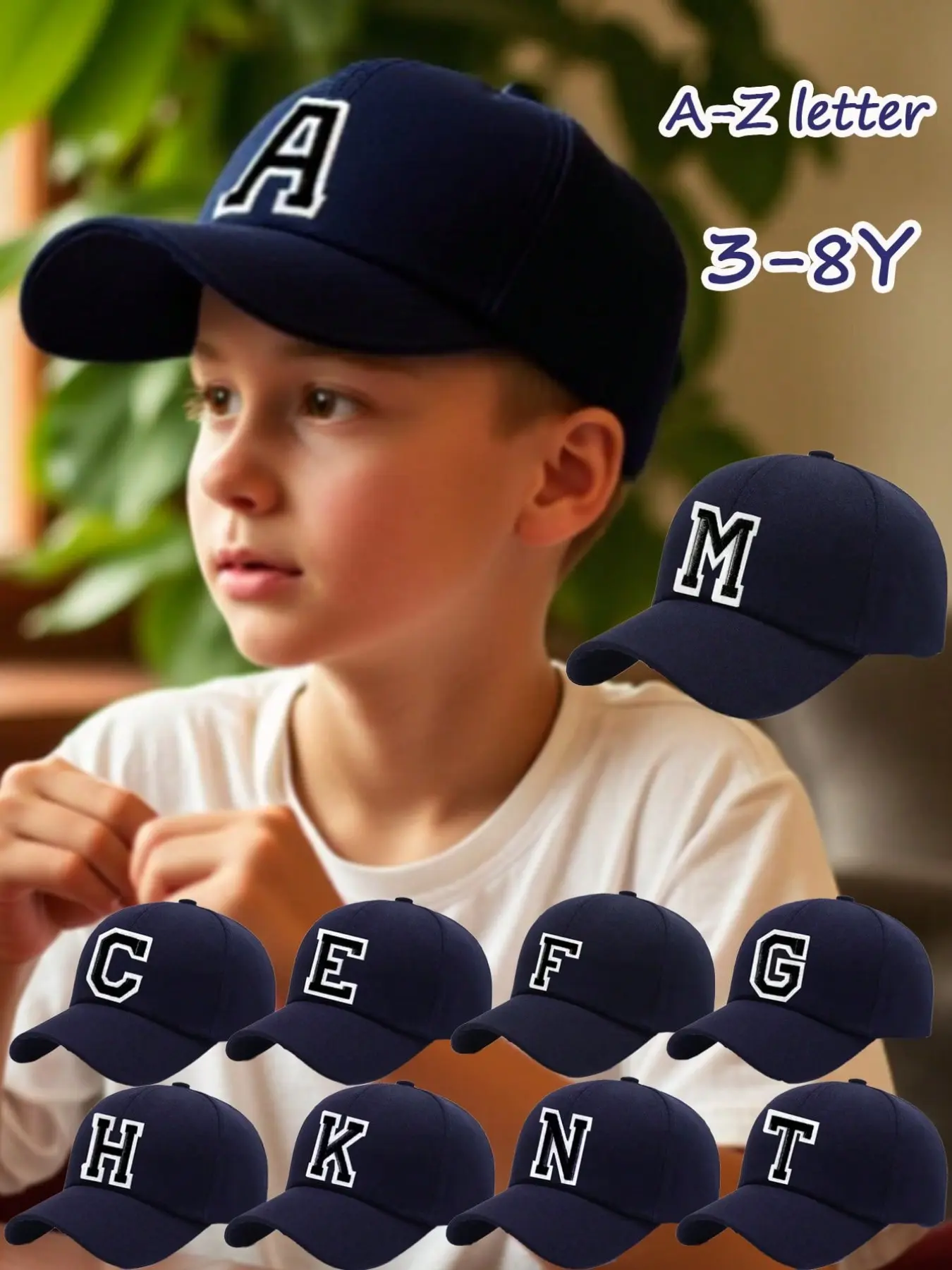 1 Pc  Kids Letter A-Z Navy Blue Classic Baseball Cap Toddler Cap For Fashion Boys Girls  Team Sport Visors Snapback Caps Adjustable Strap Back To School 3-8Y