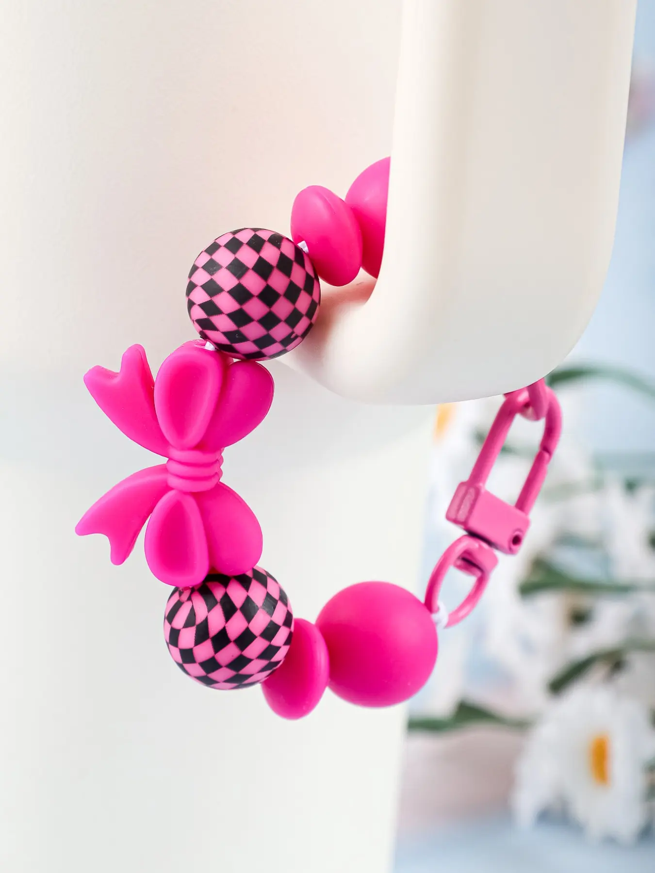 Colorful Silicone Bead Keychain with Bow, Glow-In-The-Dark Carabiner Clip, Cute Soft Wrist Strap for Keys, Backpack, Purse, Travel Accessories, Gifts for Women & Teens, Girly Keychain Wristlet