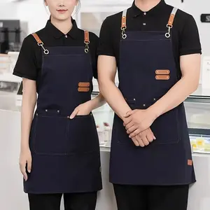 1pc Waterproof Kitchen Apron For Women/Men With Pockets Work Mandil Cleaning Pinafore Restaurant Shop Waiter Work Uniform