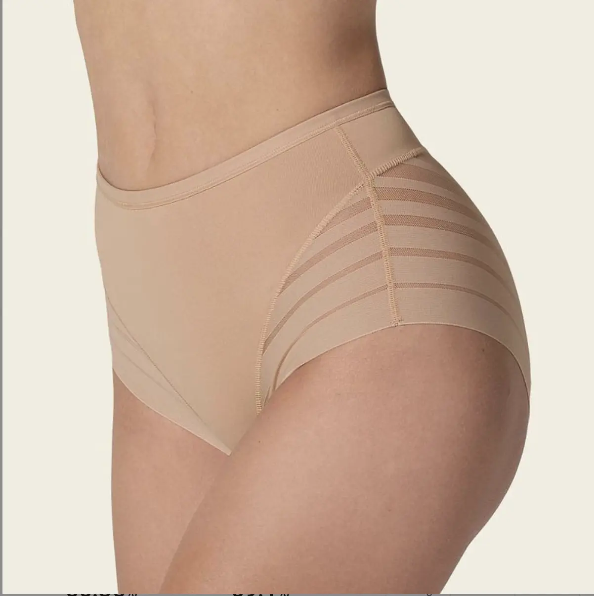 SageTop Women's Preppy Striped High-Waisted Knit Spandex Shaping Panties - Compression, Basic, Breathable, Undetectable Lace, Flat Leg, Invisible Tummy Control Shapewear Suit, Polyamide, Classic Nude, Body Slimming, Casual, Date Outfits