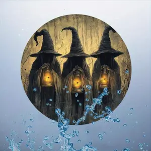 Halloween Witch Lanterns Aluminum Sign 7.87inch Round Spooky Wall Art for Living Room Office