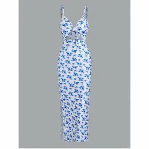 ORXUPR Floral Print Midi Dress with Spaghetti Straps and Side Slit for Women  Sundress Casual Style Elegance Everyday Womenswear Outfit Chic