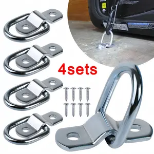 4 Sets Surface Mount D-Ring Tie-Down Clips, Cargo Securing Rings for Trailers, Vans, Trucks, Boats, Ropes, Cars, Fasteners