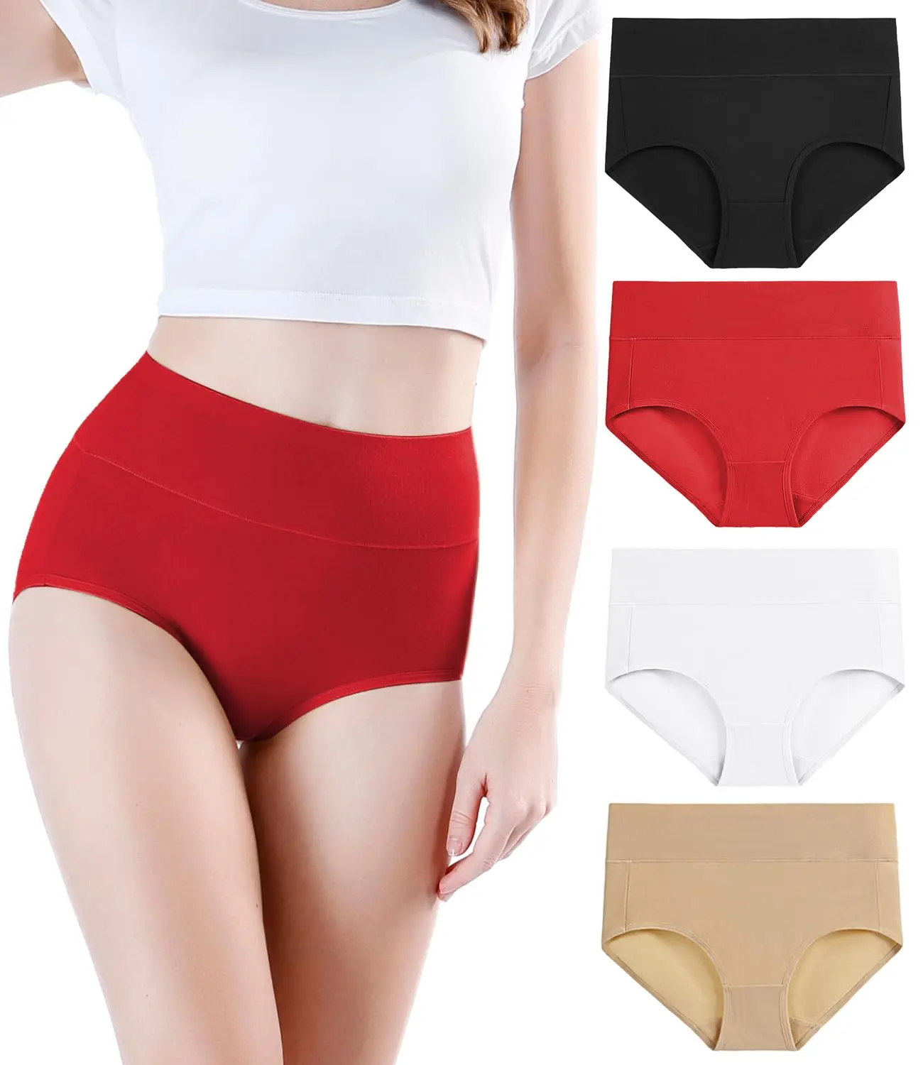 Women's 4-Pack Cotton Blend Panties, High-Waisted Casual Fitted Underwear with 100% Crotch, Comfortable Full Coverage for Pregnancy, Plus Size & Black - Set 3 Available for Sleeping