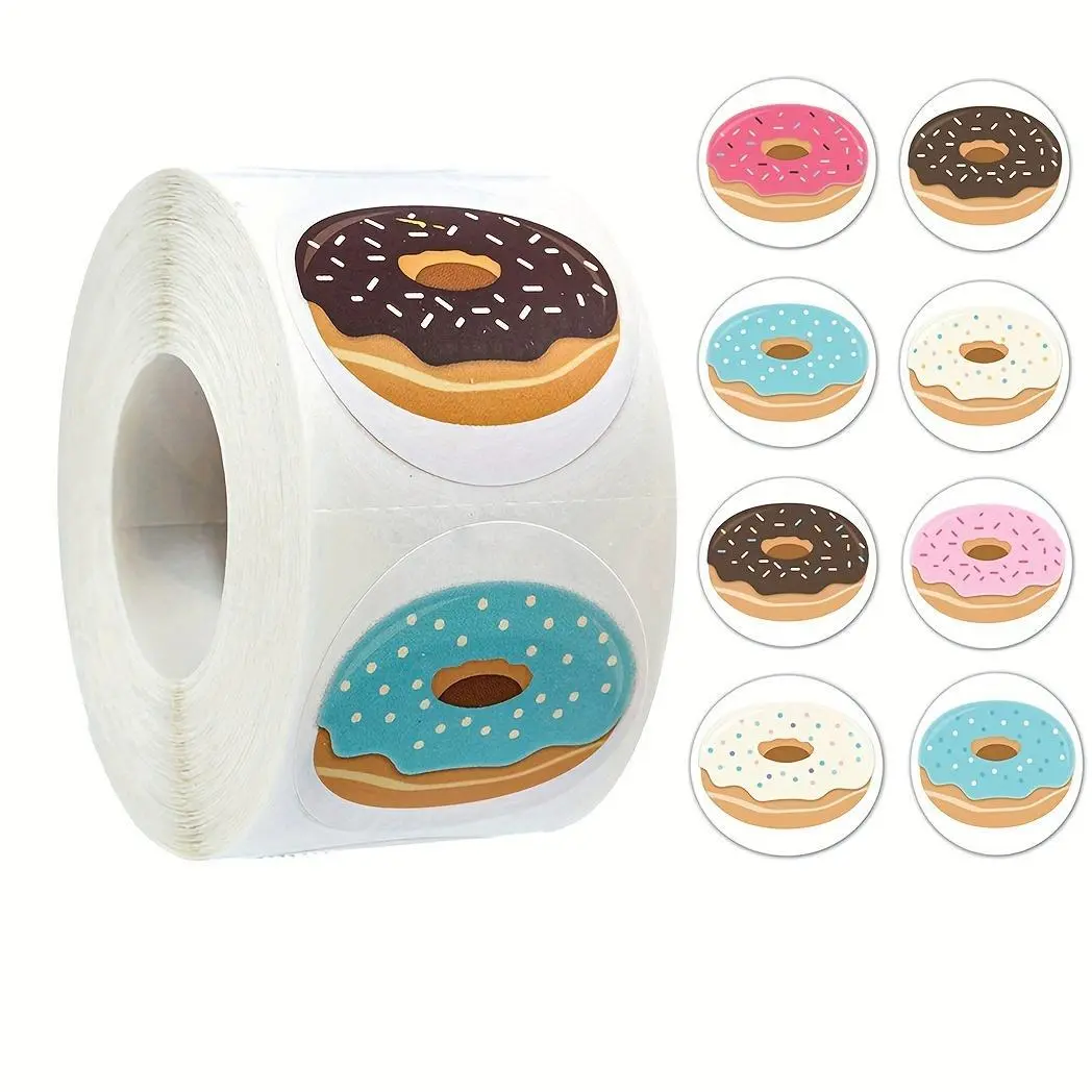 500pcs/roll Handmade Donut Stickers - Delicious Designs for Cake and Bread Baking Round Labels